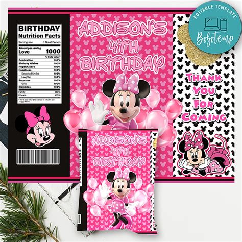 Minnie Mouse Birthday Chip Bag Digital File Printable DIY