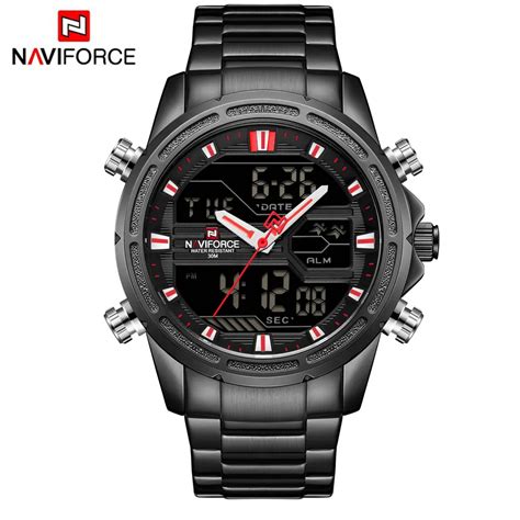 Naviforce Military Watch Men Quartz Led Dual Display Digital Clock