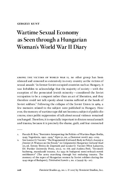 Pdf Wartime Sexual Economy As Seen Through A Hungarian Womans World War Ii Diary Feminist