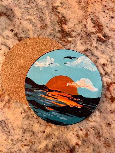 Hand Painted Drink Coasters Wooden Beverage Coasters Bar Etsy