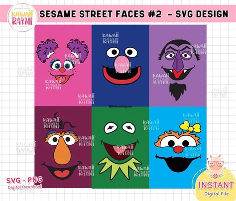 Sesame Street Characters Faces Svg Png Digital File Layered Insta