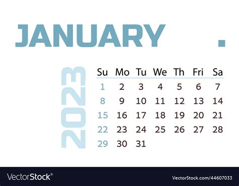 Calendar for the month of january 2023 Royalty Free Vector