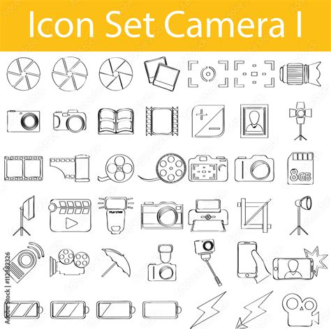 Drawn Doodle Lined Icon Set Camera I Stock Vector Adobe Stock