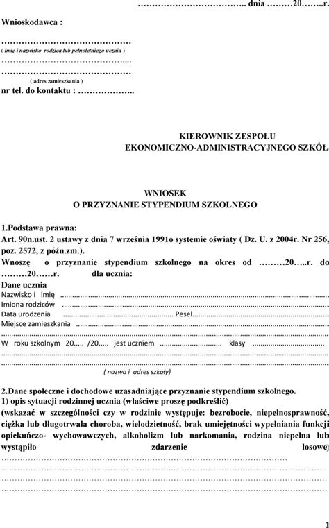 Wniosek O Przyznanie Stypendium Szkolnego Pdf Darmowe Pobieranie