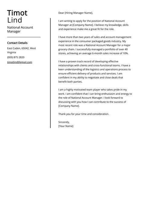 National Account Manager Cover Letter Job Description Sample And Guide