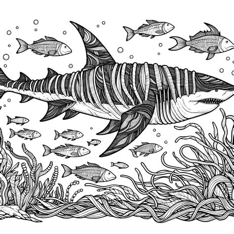 Megalodon Swimming In The Ocean Coloring Page Lulu Pages