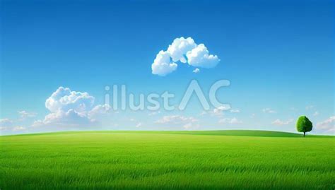 晴れた日の地平線まで草原の風景画イラスト - No: 23655733｜無料イラスト・フリー素材なら「イラストAC」
