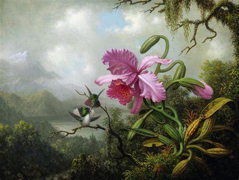 Orchid and Hummingbirds near a Mountain Lake, 1890 Painting by Martin ...