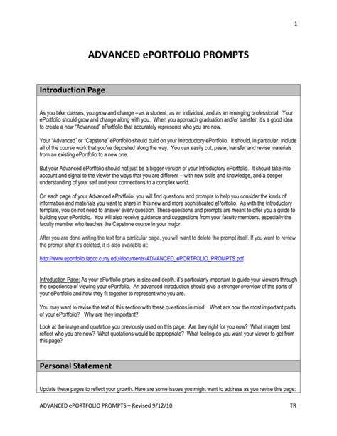 Advanced Eportfolio Prompts Introduction Page