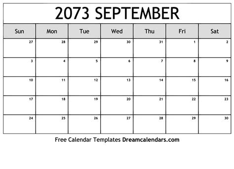 September 2073 Calendar - Free Printable with Holidays and Observances