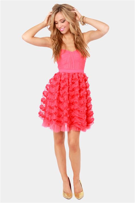 Pretty Coral Pink Dress - Strapless Dress - $88.00 - Lulus