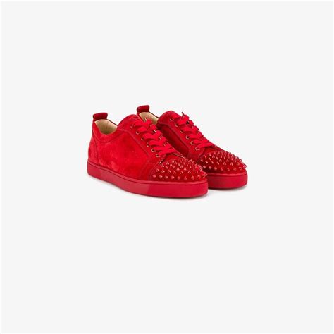 Christian Louboutin Louis Junior Spikes Flat Suede Sneakers In Red Lyst