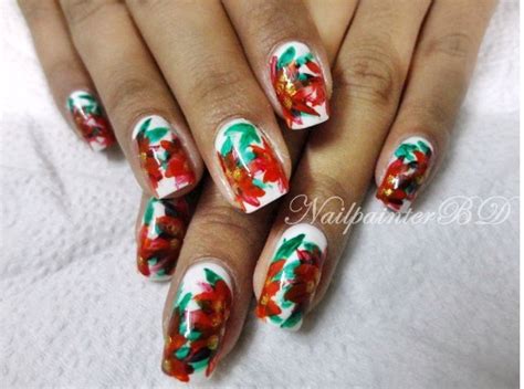 Red Flowers Nails | Nail art hacks, Nail art, Floral nail art