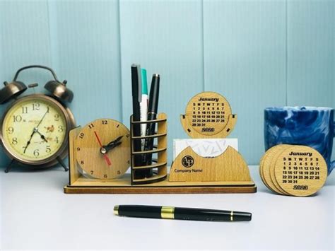 Premium Wooden Desk Calendar 2023 With Pen Holder Card Holder Desk