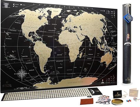 MAPA ŚWIATA ZDRAPKA Zlota 88x63cm Scratch map ENG w tubie czarna MAPA