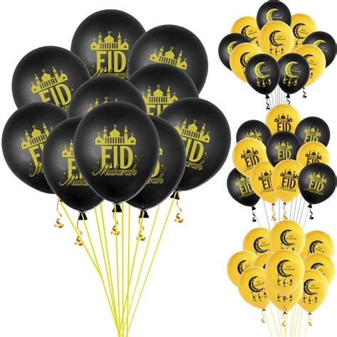 Pcs Set Inch Eid Mubarak Black Gold Latex Balloons Star Moon Foil