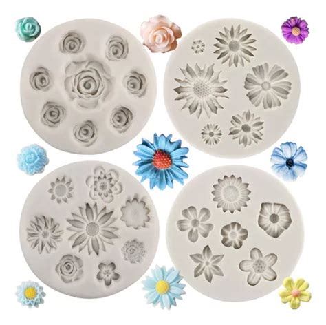 4pcs Molde De Silicona Flor De Rosa Margarita Fondant Resina Meses