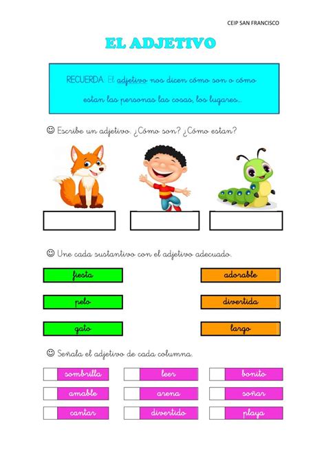 Actividades El Adjetivo Liveworksheets