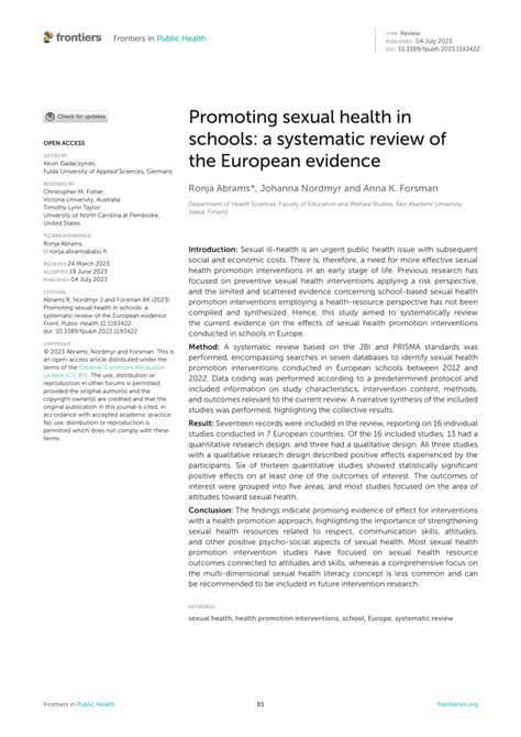 Pdf Promoting Sexual Health In Schools A Systematic Review Of The