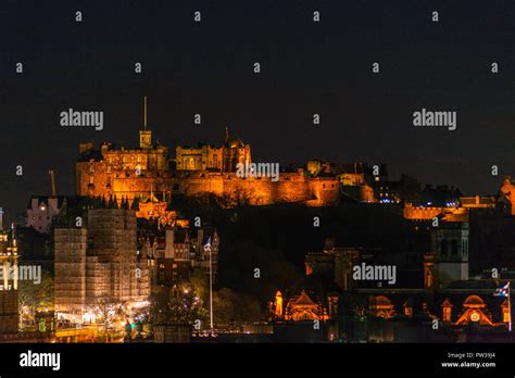 Edinburgh Castle At Night Edinburgh Scotland United Kingdom Stock