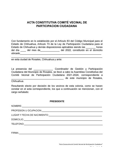 Todo lo que necesitas saber sobre el acta constitutiva de comité vecinal