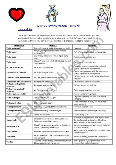 Love And Sex Expressions British English Esl Worksheet By Analisbernacchi