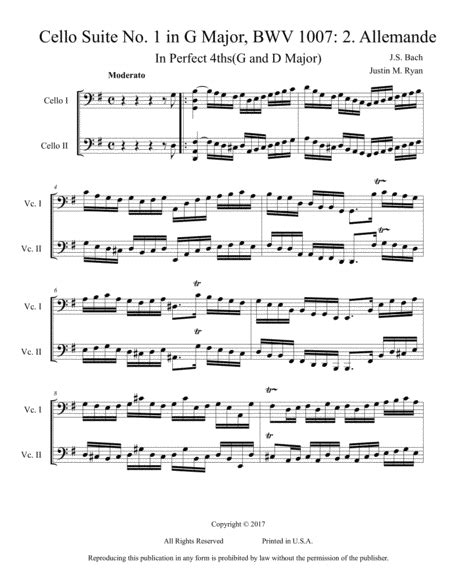 Cello Suite No 1 BWV 1007 2 Allemande Arr Justin M Ryan By J S