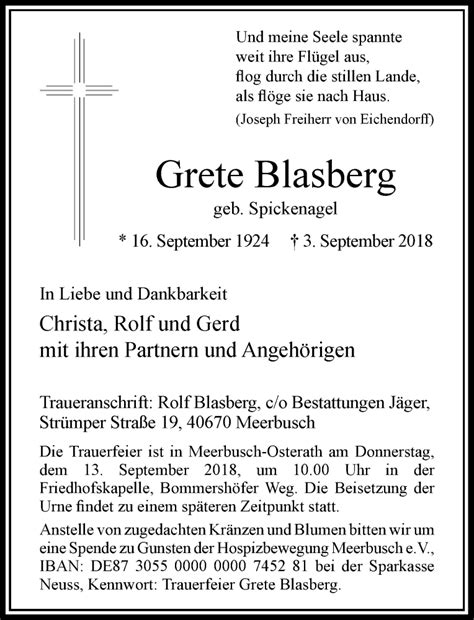 Alle Traueranzeigen F R Grete Blasberg Trauer Rp Online De