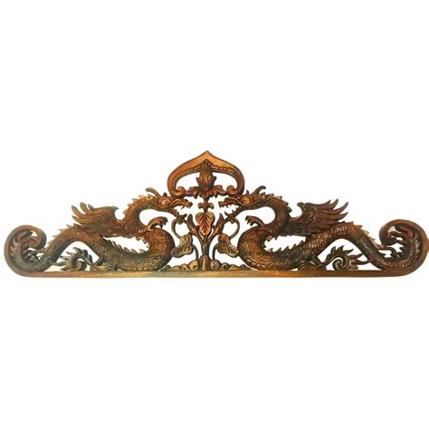 Balinese Twin Dragon Naga Relief Panel Hand Carved Wood Bali Wall Art