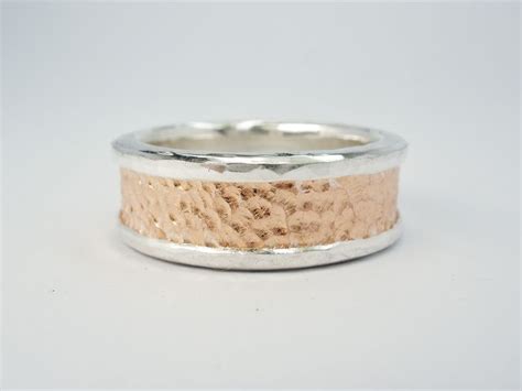 Rose Gold Palladium Hammer Finish Gents Wedding Ring