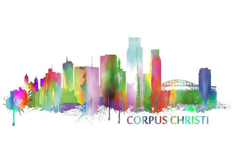 Corpus Christi Skyline, Watercolor Art Print 015 Corpus Christi ...