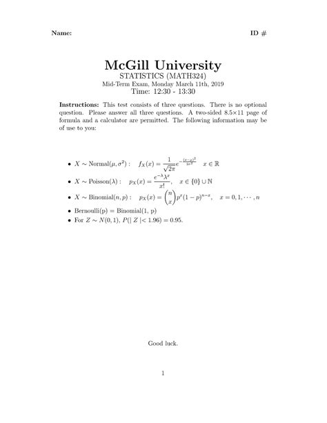 Mid W Midt Name Id Mcgill University Statistics Math