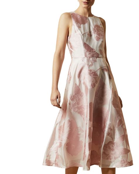 Ted Baker Wylieh Sleeveless Floral Midi Dress Dusky Pink