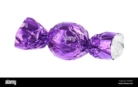 Tasty Candy In Purple Wrapper Isolated On White Stock Photo Alamy