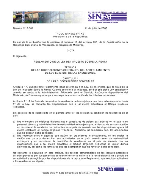 Reglamento De La Ley Islr Decreto N De Julio De