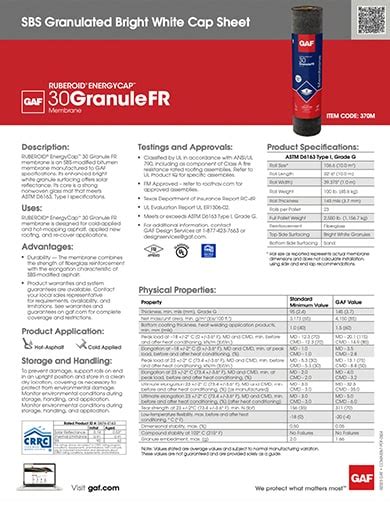 Ruberoid® Energycap™ 30 Granule Fr Membrane Gaf Roofing