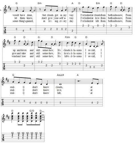 Both Sides Now Guitar Tab And Chords - Tenor Banjo Tabs