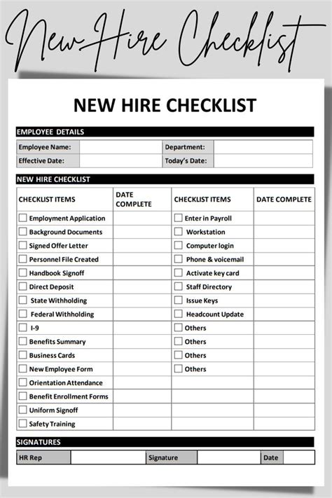 New Hire Checklist Employee Hr Form Human Resources Templates Forms