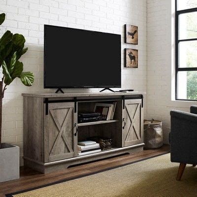 Modern Transitional Sliding Barndoor Tv Stand For Tvs Up To Gray