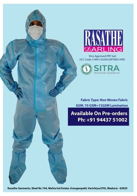 Non Woven Disposable Sitra Approved Ppe Kit Rs 450 Unit Rasathe