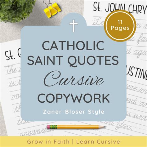 Cursive Handwriting Copy Work With Quote From Catholic Saints To