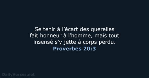 24 Avril 2023 Verset Biblique Du Jour BDS Proverbes 20 3