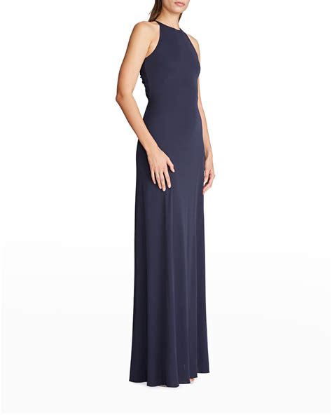 Halston Jayla Lace Up Halter Gown Neiman Marcus