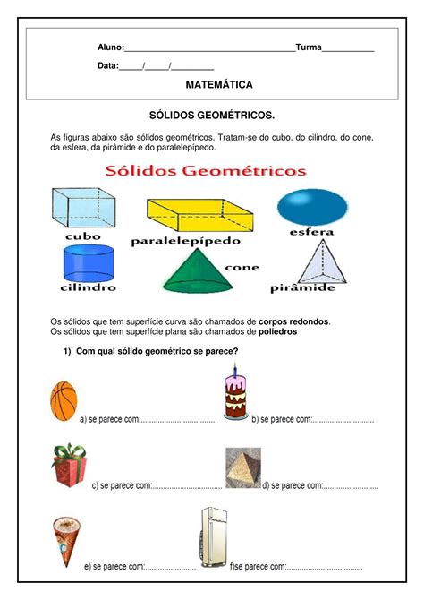 Sólidos geométricos atividades Coruja Pedagógica