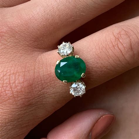 Emerald And Diamond Trilogy Ring Chique To Antique Jewellery