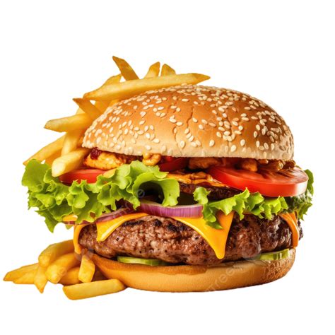 Burger And Fries Delicious Fast Food Combo Transparent Background Food