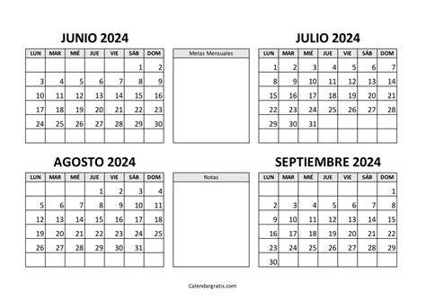 Calendario Junio Julio Agosto Septiembre Para Imprimir