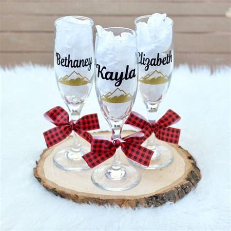 Personalized Champagne Flutes Glasses Mountain Bachelorette Wedding