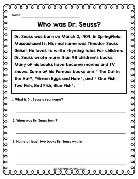 Dr Seuss Biography Worksheets