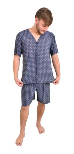 Pijama Masculino Adulto Curto Aberto Botões Verão